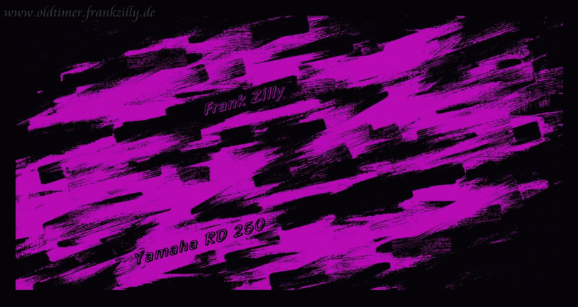 In diesem (Fr�h-)Werk habe ich als K�nstler jene Zeit "einzufangen" versucht in der diese Fahrzeuge aktuell waren. Und ich jung. Die 1970er Jahre bis in den Anfang der 1980er Jahre. Das war eine rundum komplett andere Zeit als heute. Aber keineswegs besser (oder schlechter). Nur anders. Wirklich ganz anders m�chte ich denen sagen, die damals noch nicht auf Erden weilten. Ohne die M�glichkeiten (aber auch ohne die Probleme und Gefahren) die uns PC und Laptop, Internet und WLAN, Handy und smartphone, CD und DVD, mp3-Player und digitales Fernsehen samt bandlosem, digitalem Aufzeichnen oder der Euro und Schengen (offene Grenzen) und Navigationsger�t f�r denkfaule Orientierungslose beschert haben ... Heute bewerte ich da aber auch einiges anders als damals im Taumel der Euphorie, als diese Errungenschaften einst �ber uns kamen ... Unbestreitbar �brig bleibt da zu erw�hnen unter einem in Gedanken gezogenen Strich eigentlich nur eines : Es war die Zeit meiner Jugend ! Der springende Punkt, das h�pfende Komma.  Denn diese Zeit, die Jugend, die kommt bekanntlich niemals wieder. Das – und nur das, liebe Leserinnen und Leser – nur das macht im (verkl�rten) Nachhinein – ob in geselliger Runde oder total einsam und verlassen – alles, selbst allen alten Krempel, so interessant und „bunt“ ja pink und l�sst die Augen strahlen. So sieht man denn auf dem Bild auch nur zwei Farben. Viel Schwarz „spielt mit“, umschlie�t das Bunte. Das sind die Regeln und Verhaltensvorschriften. Die finstere Macht einer damals noch m�chtigeren Kirche. Schwarz als Kontrast im Leben wie in der KUNST. Von der heutigen (Farben-)Vielfalt (auch in den Gesichtern) keine Spur. Die Nationen waren unter sich. Die Leute hierzulande waren im Prinzip nur so oder so. Total angepasst oder „auff�llig“ daneben. Ungebrochen toll empfand man auch damals schon l�ngst nicht alles. In Sachen Liebe ging einiges den Bach runter oder wurde �berhaupt erst nie was. Berufliche Tr�ume endeten am Nagel an der Wand. Und so weiter. Die Zeit des "Anders" war durchaus nicht uninteressant. Oder unbewegt. Doch nochmal m�chte ich keinen einzigen Tag erleben m�ssen. Auch die eher sch�nen nicht. Das ist einfach vorbei. Und es ist gut so. Geblieben sind mir, auch "als St�tze der Erinnerung", diese beiden Fahrzeuge und einige andere Gegenst�nde, die meine Wohnung zieren. Das war's. Das reicht. Und das ist gut so.
